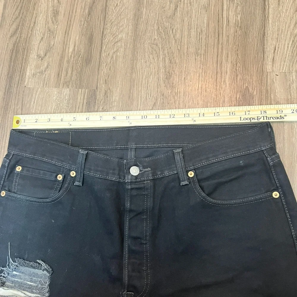 Levi's 501 Jeans 36 Black Button Fly Ripped Straight Leg Grunge Skater Y2K